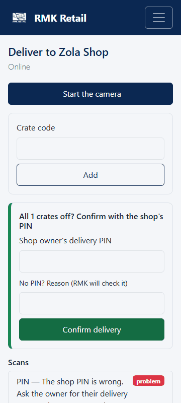 A wrong shop PIN is refused