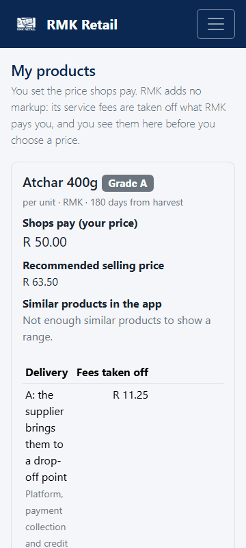 My products and prices