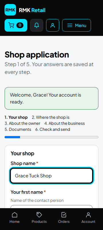 Application step 1