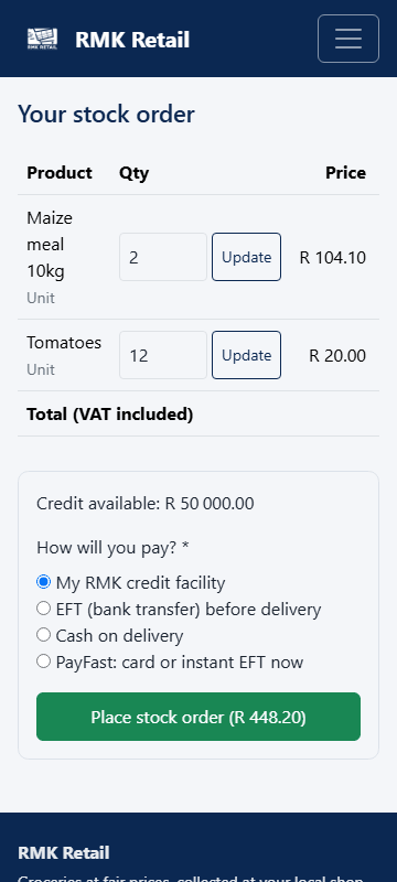 Stock order with fresh produce