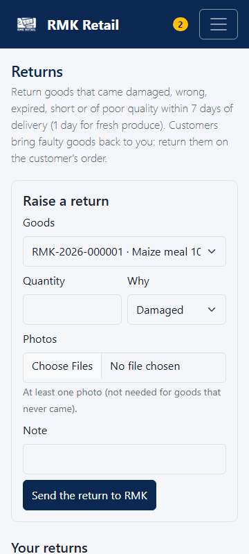 Credit note and return label
