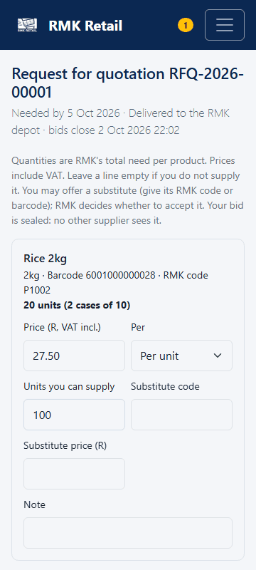 A bid with prices